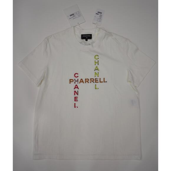 Chanel X Pharrell Capsule Collection White Short Sleeve Crystal Tee Shirt RARE S - Picture 4 of 5